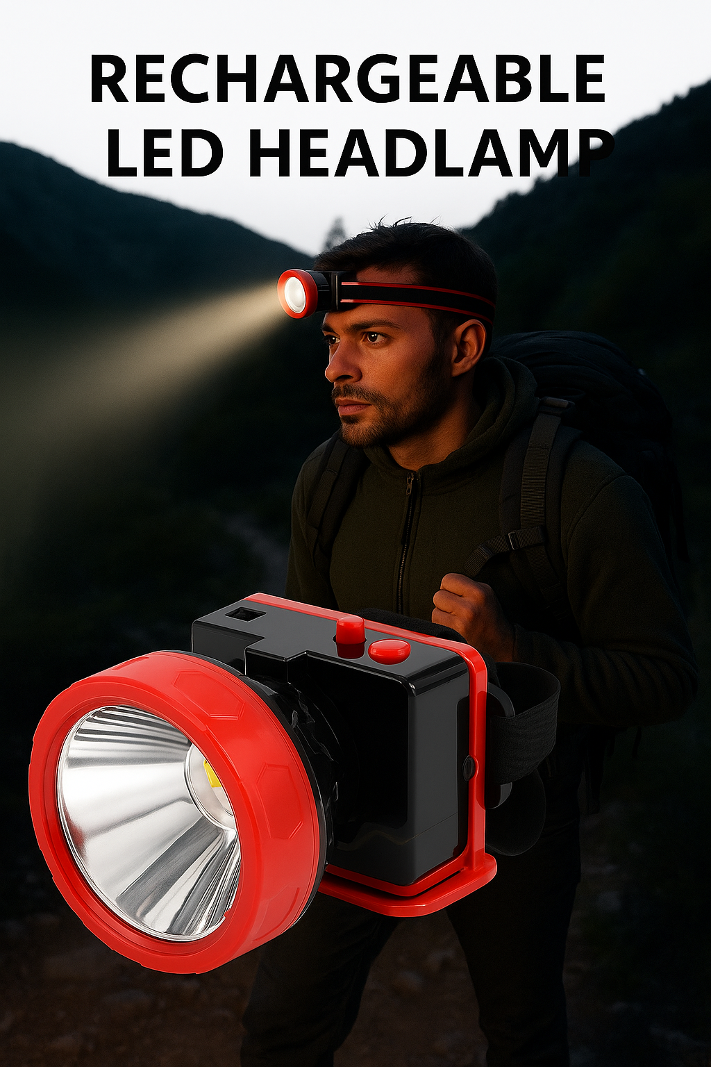 25W Rechargeable LED Headlamp – Ultra Bright, Waterproof, Adjustable Strap | Camping, Trekking, Night Work