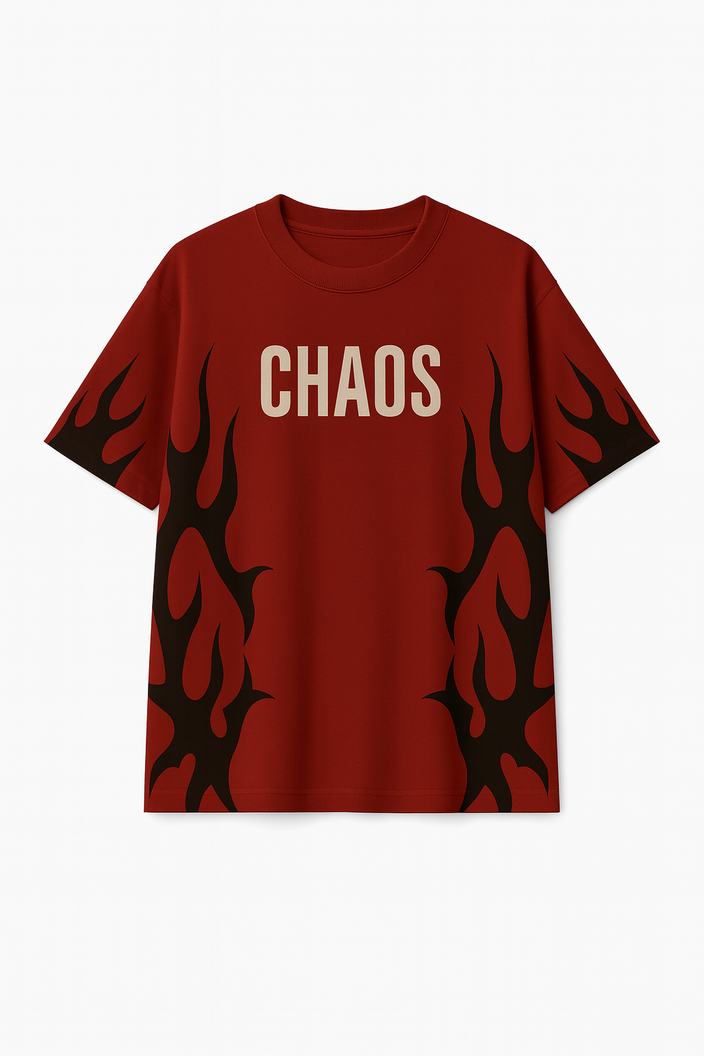 CHAOS Flames Oversized T-Shirt – 220 GSM Cotton, DTF Print, Unisex Streetwear